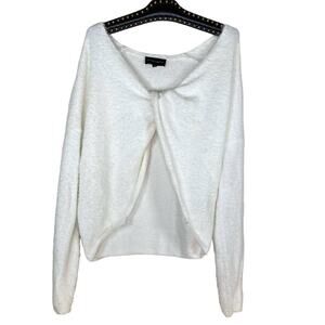 Cotton Candy LA White Fuzzy Open Twisted Knot Long Sleeve Sweater S/M NWOT